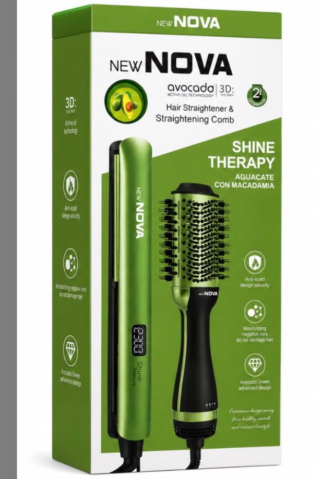 Cepillo Alisador y Secador 2 en 1 New Nova Avocado Shine Therapy